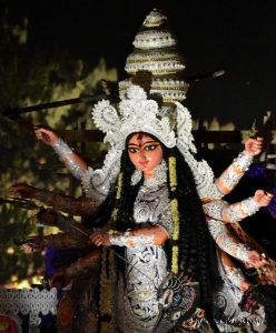 A close-up of Goddess Durga in a marquee