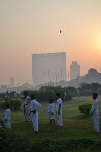 Early morning karate class at Mumbai Mahalakshmi or Mahalaxmi Race Course
