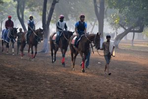 Jockeys, handlers and horses at Mahalakshmi Race Course Mumbai