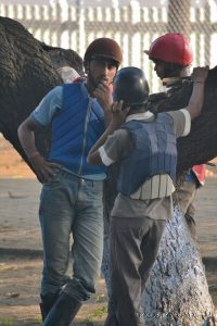 Horse trainers at Mumbai's Mahalaxmi or Mahalakshmi Race Course in conversation