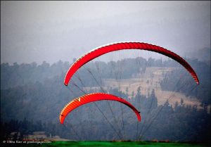 Paragliders dip below the horizon at Saputara